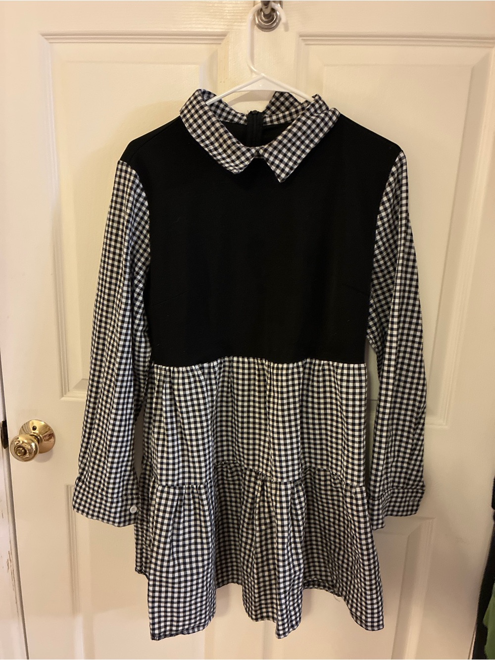 SHEIN Black and White Gingham Panel Mini Dress